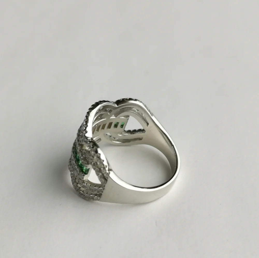 Art Deco Emerald CZ cocktail ring 14k white gold size 7